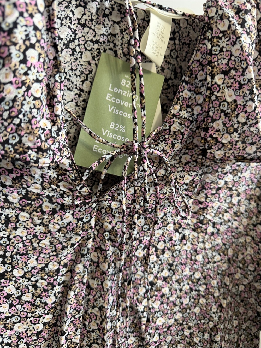 H&M Floral Tie-Front Blouse in Black, Pink, White